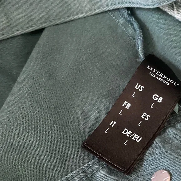 Liverpool Shale Green Denim Button Front Pocket Jean Hip Length Jacet - Picture 5 of 8